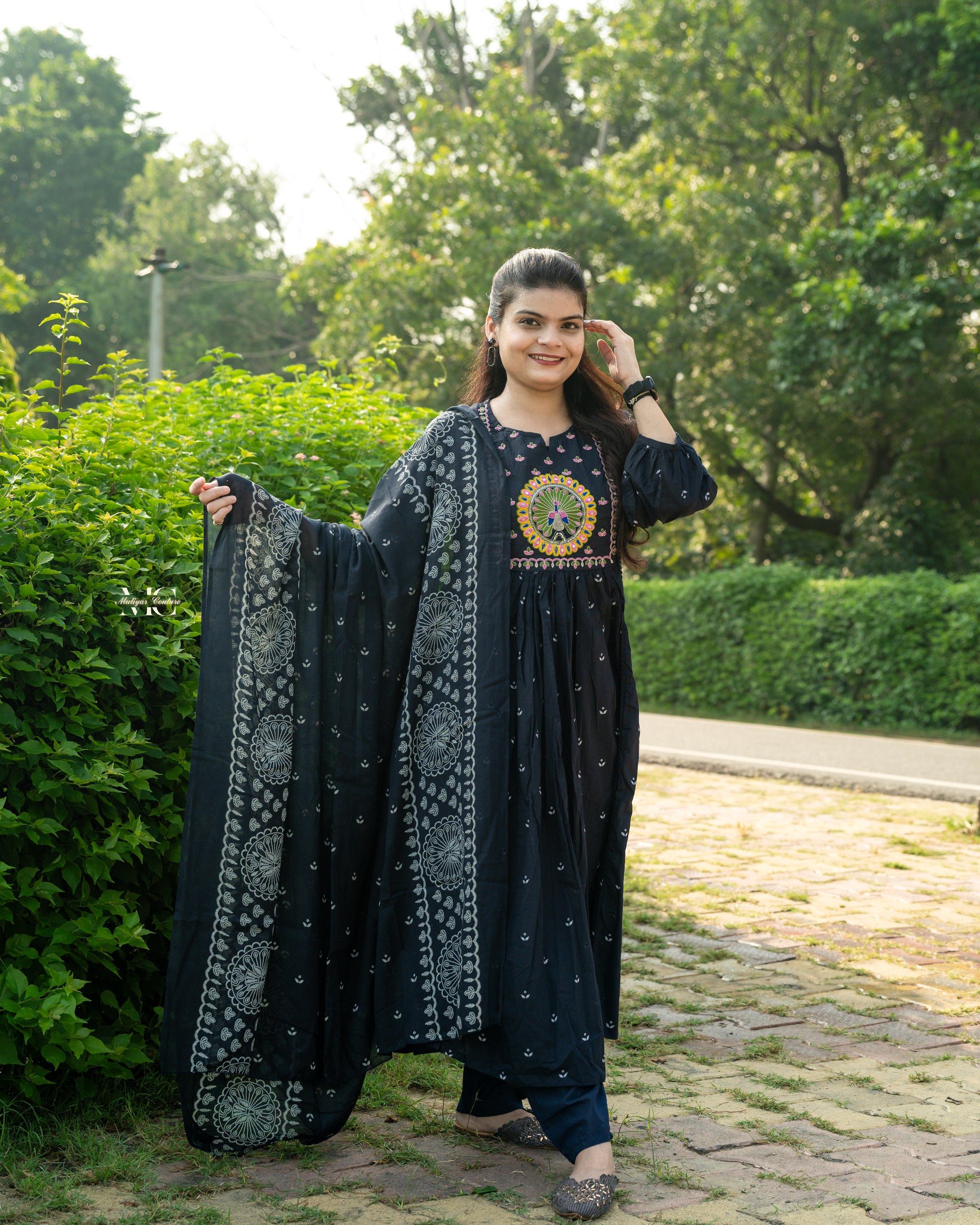 Majestic Embroidered Navy Blue Anarkali Set