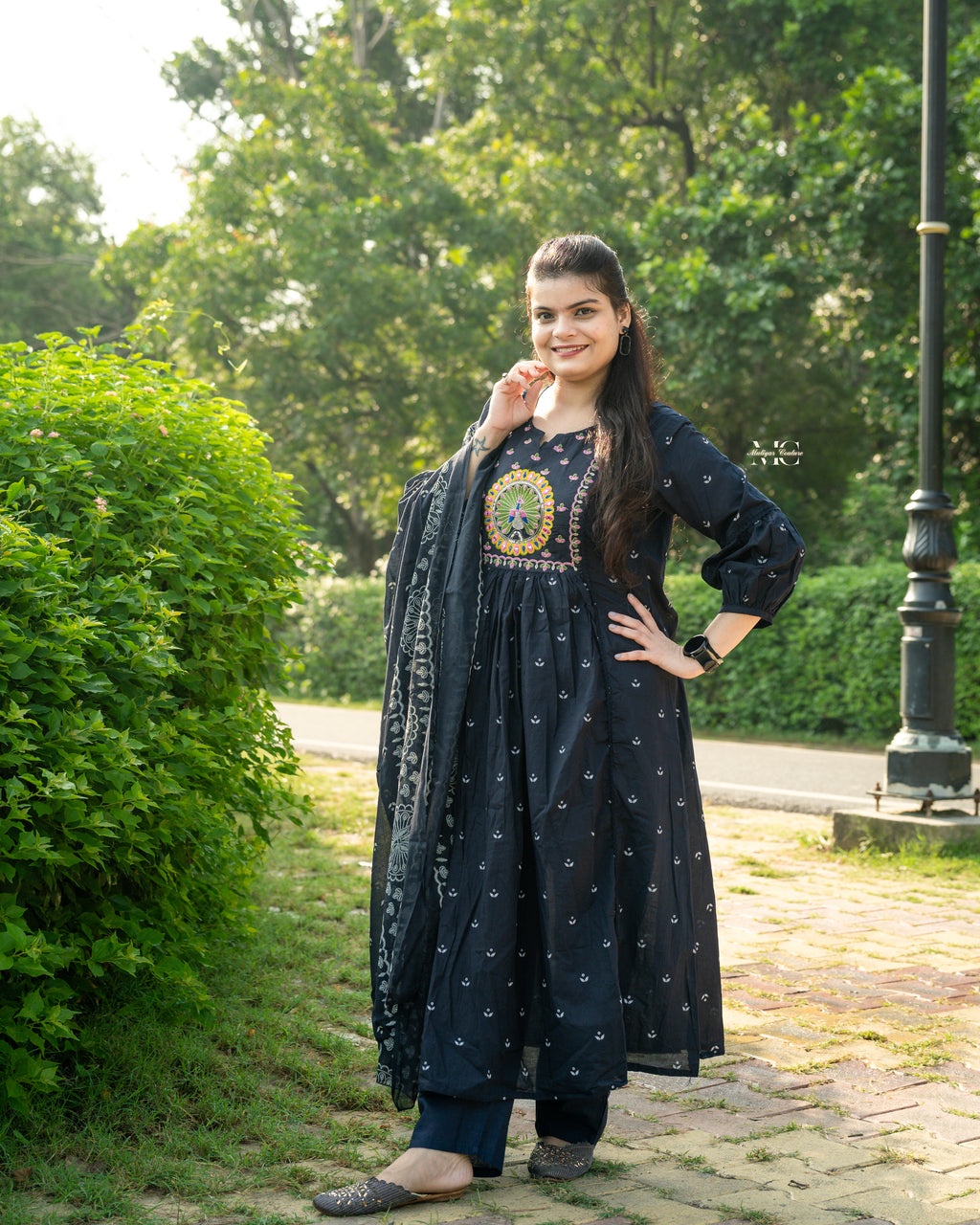 Majestic Embroidered Navy Blue Anarkali Set