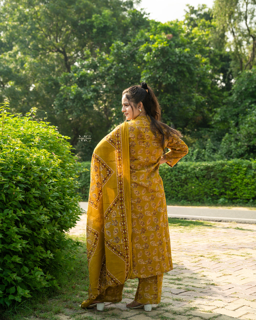 Mustard Floral Anarkali Set with Dupatta