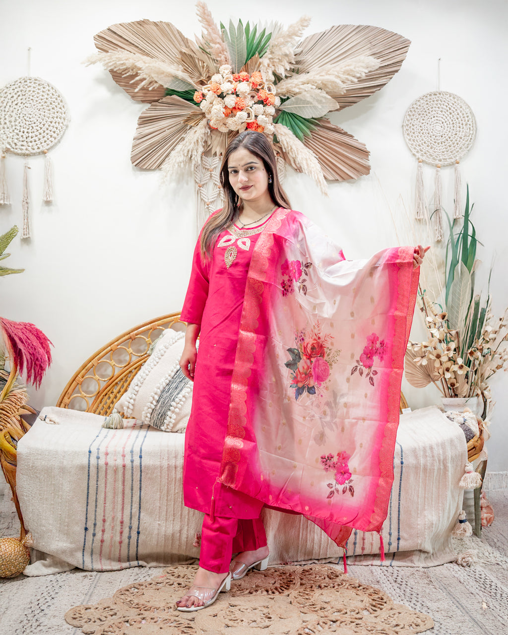 The Gulbahar Pink Kurta & Digitally Printed Dupatta Set