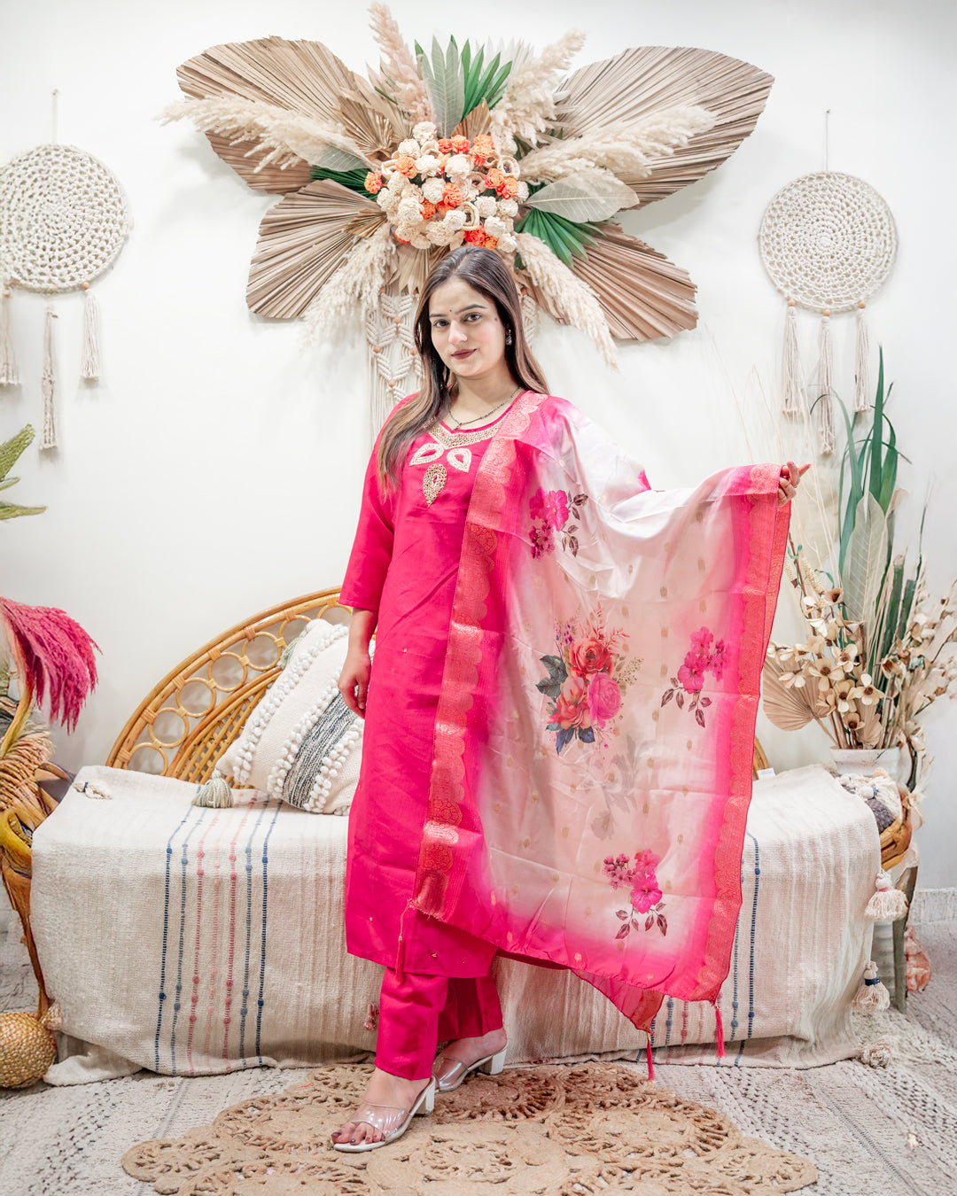 The Gulbahar Pink Kurta & Digitally Printed Dupatta Set