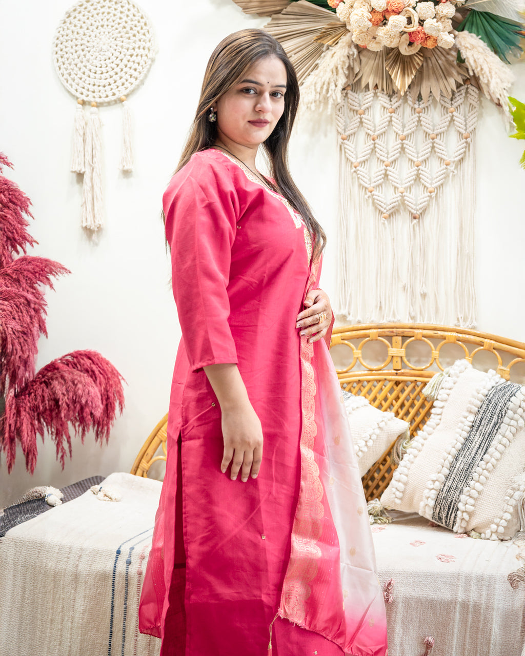 The Gulbahar Pink Kurta & Digitally Printed Dupatta Set