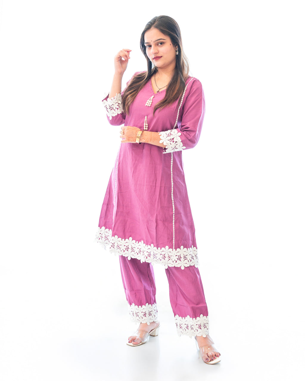 Aarzoo Mauve Lace Cord Set