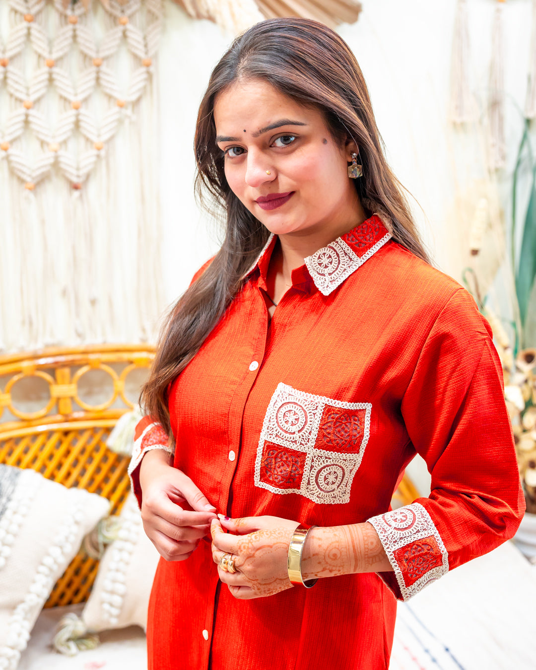 Agnish Embroidered Collar Kurta Pant Set