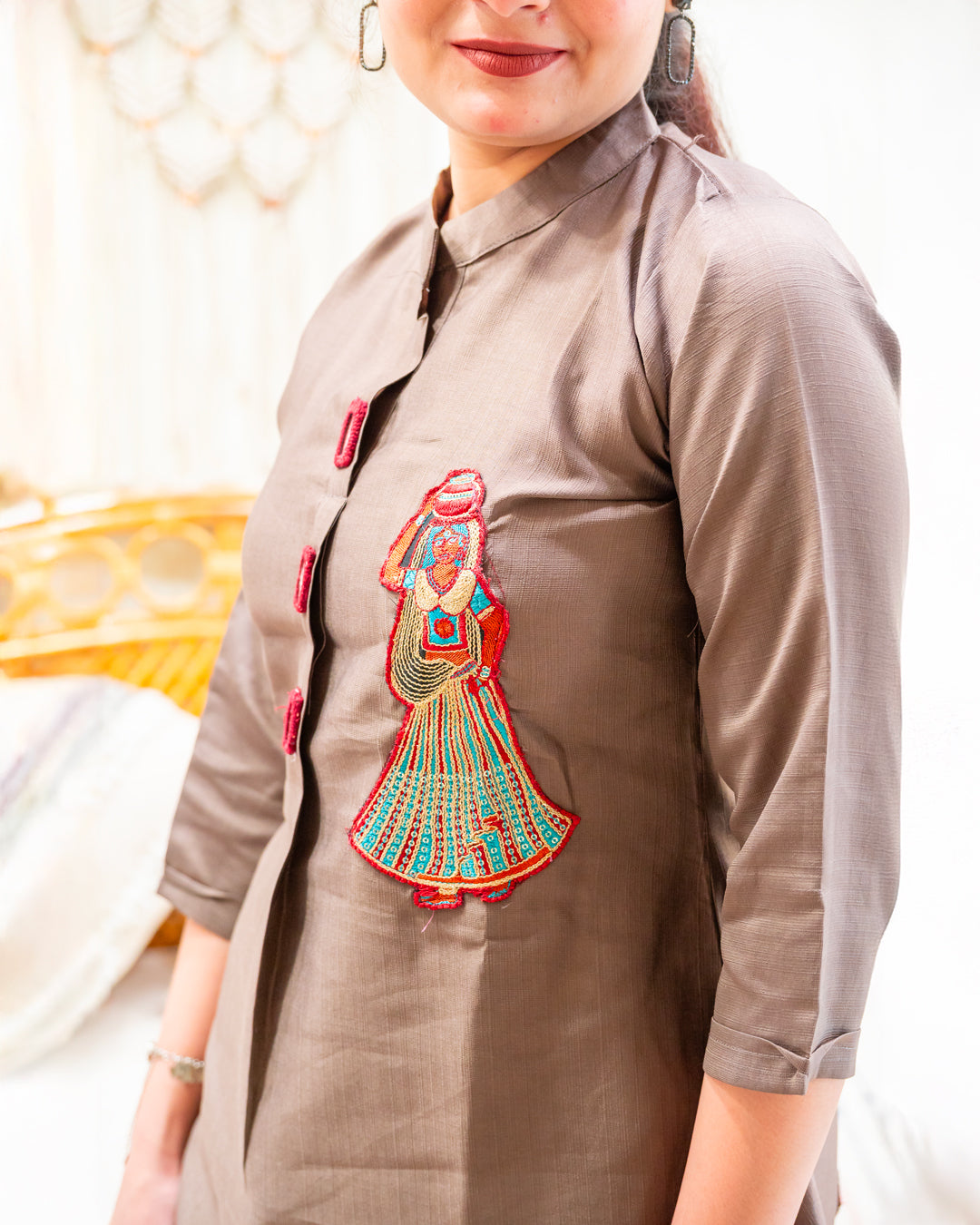 Chhaya Mocha Cord Set with Statement Art Work