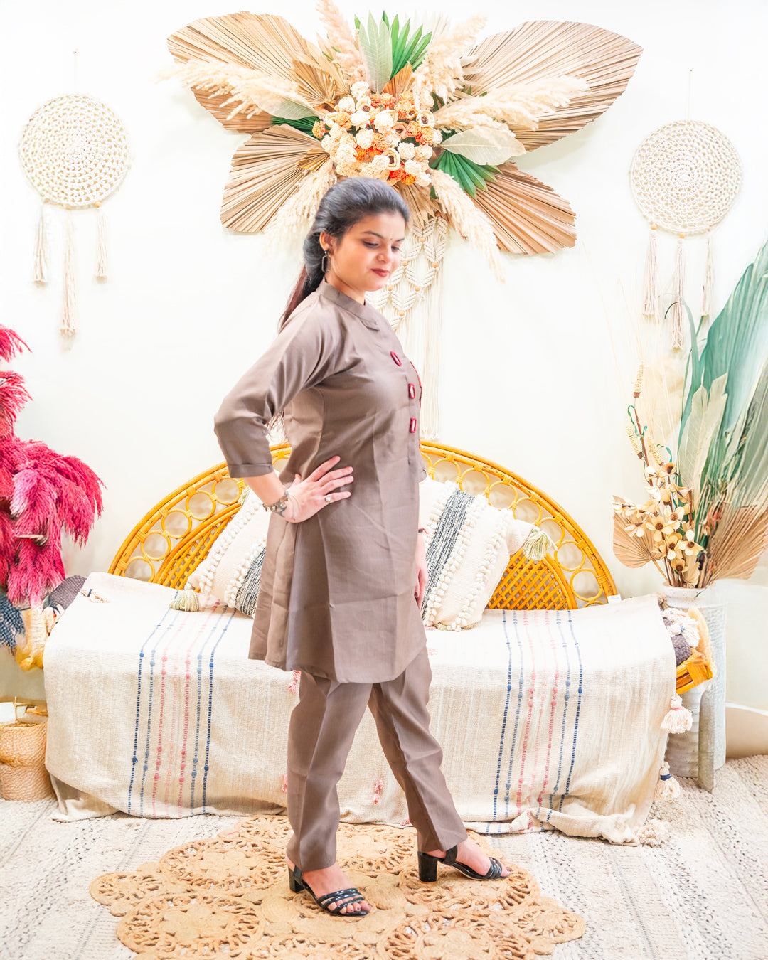 Chhaya Mocha Cord Set with Statement Art Work