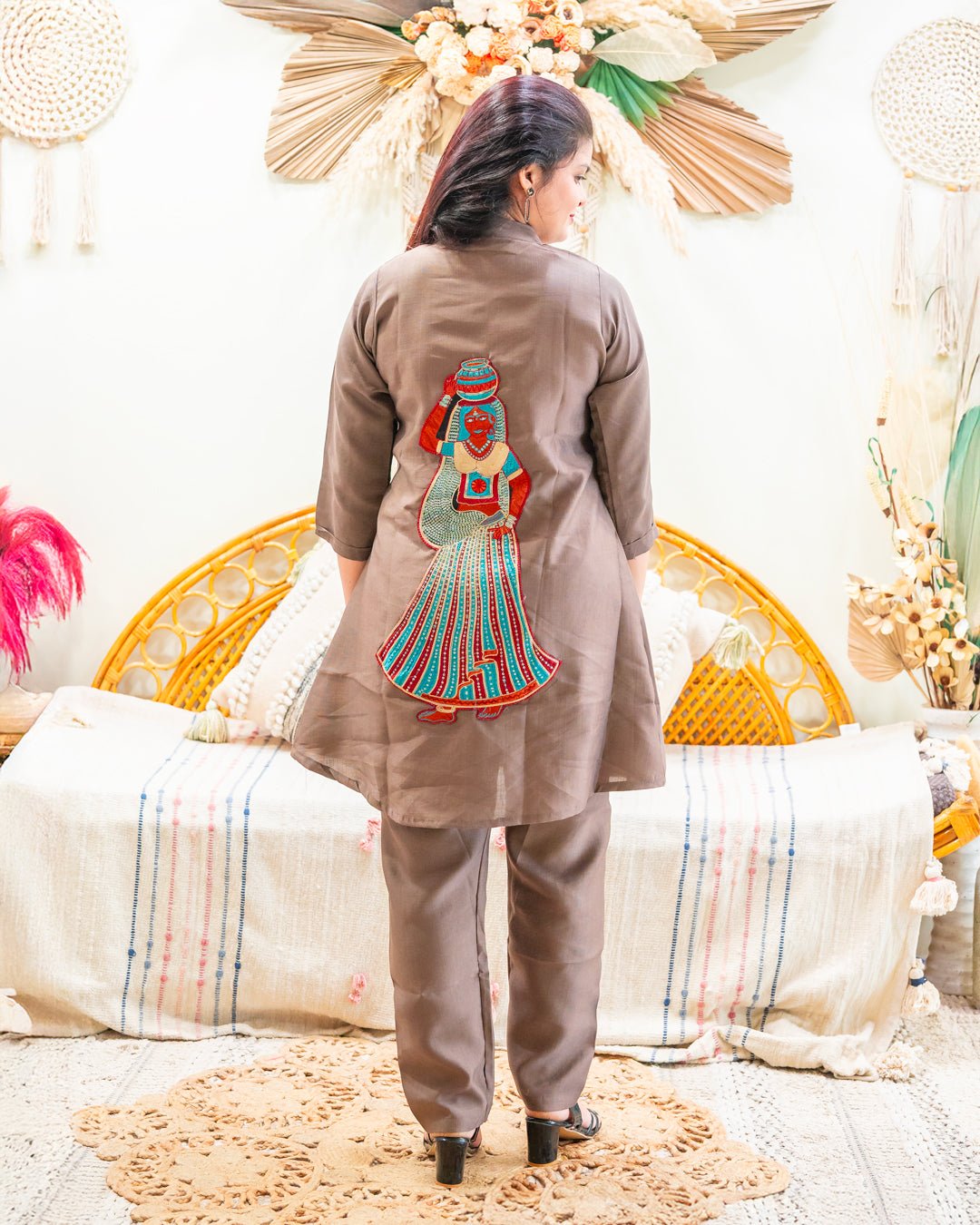Chhaya Mocha Cord Set with Statement Art Work